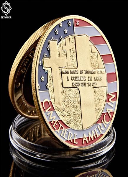 A Normandia Guerra Artesanato Antigo 1oz Banhado A Ouro América Desafio Moeda Com Caixa De Acrílico Redonda Para Collection1409804