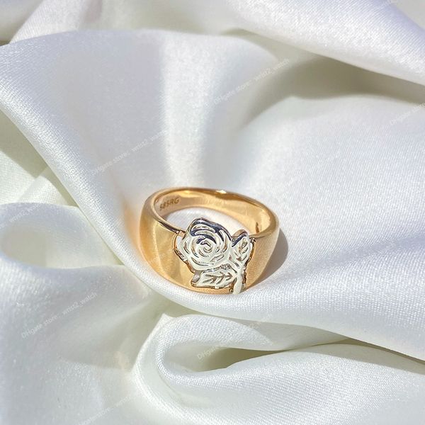 Anel feminino luxuoso vintage oco com padrão de flor 585 ouro rosa + prata duas cores diário festivo moda joias finas joias da moda anéis telefones automotivos
