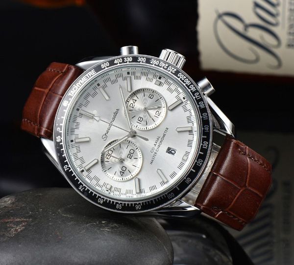 Top-Luxusmarken-Armbanduhren für Männer, neue Herrenuhren, alle Zifferblatt-Quarzuhr, hochwertige Chronographenuhr, schwarzes Lederarmband, Herrenmode, kostenloser Versand