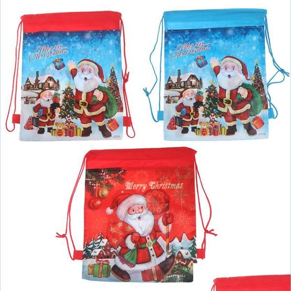 Confezione regalo Borse da vacanza in tessuto non tessuto Porta zaini riutilizzabili di Natale Tote Borsa per bomboniere natalizie per bambini Calza regalo Blu Rosso Drop De Dh4Wr