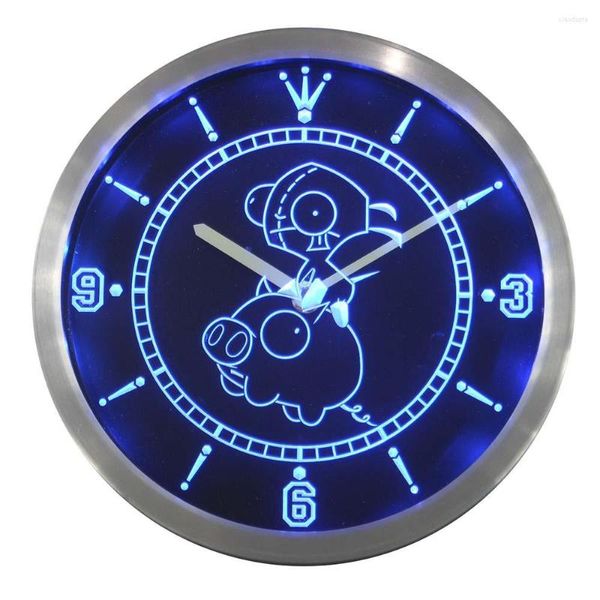 Wanduhren Nc0238 Eindringling Zim Piggy Neonlichtzeichen LED-Uhr