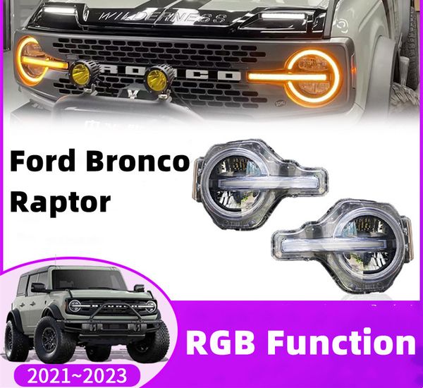 Lâmpadas azuis do farol para ford bronco raptor 2021-2023 led luzes diurnas luzes de feixe alto sinal de volta dinâmico