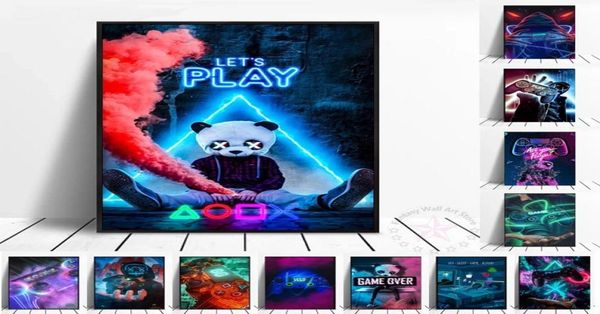 Pintura em tela Novo Eat Sleep Neon Game Repita Gaming Wall Art Poster Jogando Gamer Art Pinturas Imprime Imagens para Crianças Meninos Ro8954642