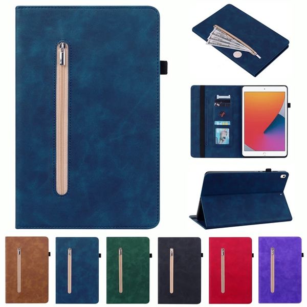 PU-Leder-Mappen-Reißverschluss-Tablet-Abdeckung für Funda iPad 2022 10.2 2021 2020 Hülle für iPad 9 8 7. Generation mit Stifthalter Kartensteckplatz Kickstand Flip Cover Tablet PC-Hüllen