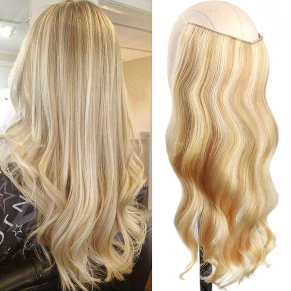 Wefts de cabelo Extensões humanas naturais para mulheres fios retos mega com linha transparente invisível embutido na peça 230417