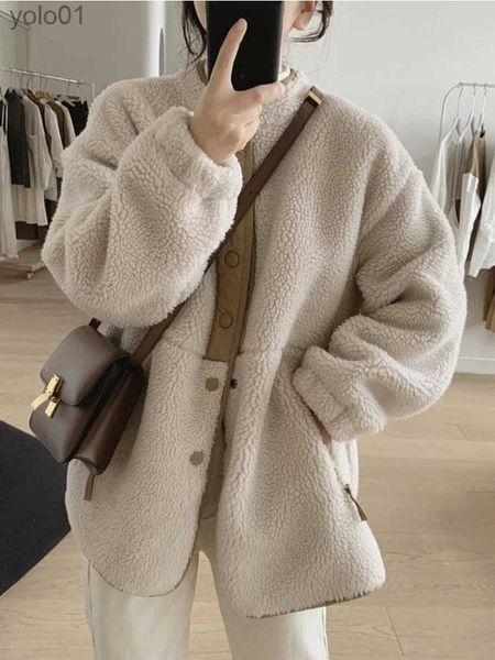 Misto lana da donna Abbigliamento invernale Giacche da donna per donna Cappotto in lana d'agnello Moda coreana Nuovo in ampio oversize Parka spesso Cappotto lungo con maniche L231118