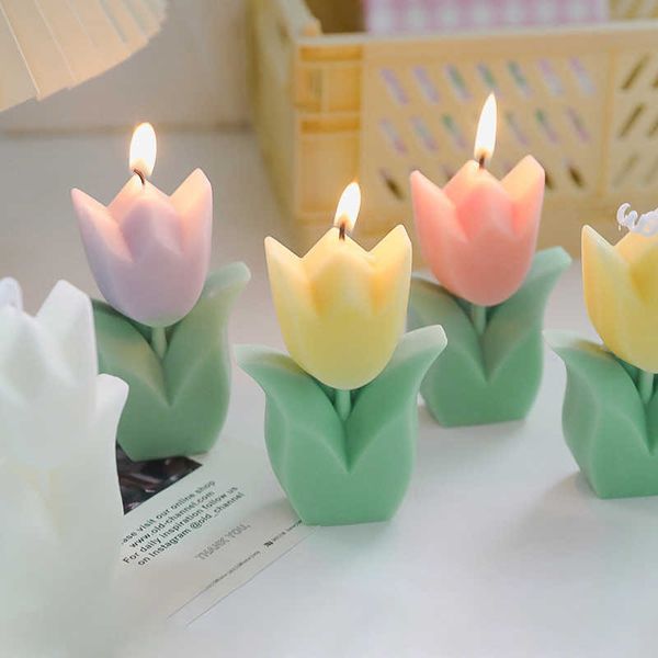 Duftkerze New Tulip Flower Candle Romantic Cute Soy Wax Aromatherapy Small Scented Relaxing Birthday Wedding Party Gift Home Decoration Z0418