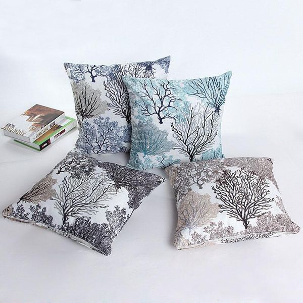 Cuscino 45x45 cm Argento Blu Albero Copridivano Divano Poltrona Letto Legno Foresta Decorativa Lana Sham Home Decor /Decorativo