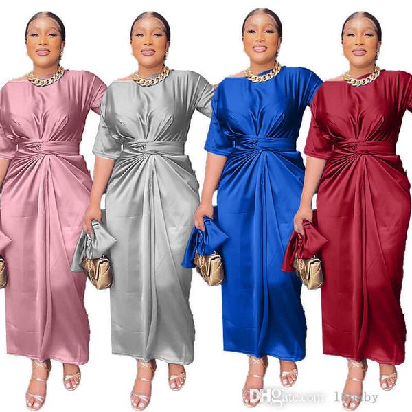 2023 Yaz Balo Elbiseleri Tasarımcı Giysileri Maxi Elbise Kısa Kollu Bel Band Tie O yakalı Renkleri Kadınlar İçin Zarif Parti Elbisesi