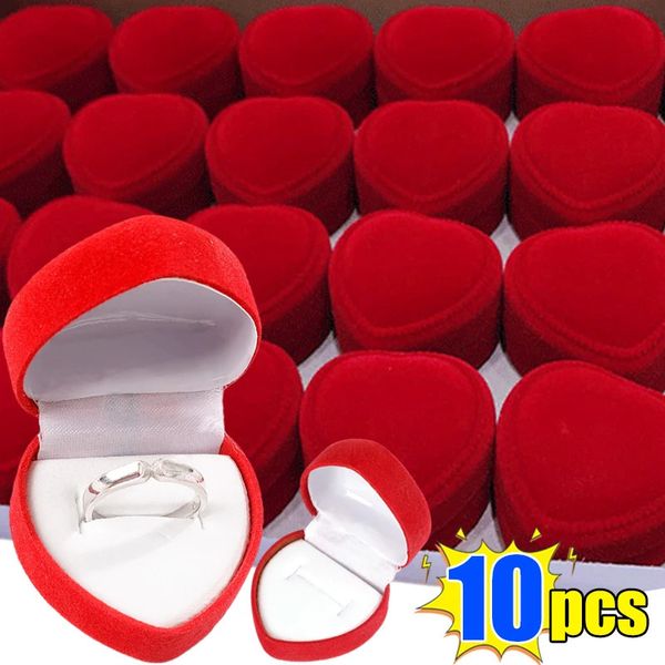 10pc takı kutuları kırmızı kadife kalp şeklinde alyans kadife depolama kutusu mücevher küpeleri ekran kutusu hediye kutusu sayaç ambalajı 231118