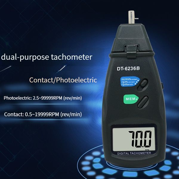 DT6236B Tragbarer digitaler 2-in-1-LASER-Sensor Fotokontakt-Drehzahlmesser Tach 99.999 U/min Bereich rotierend