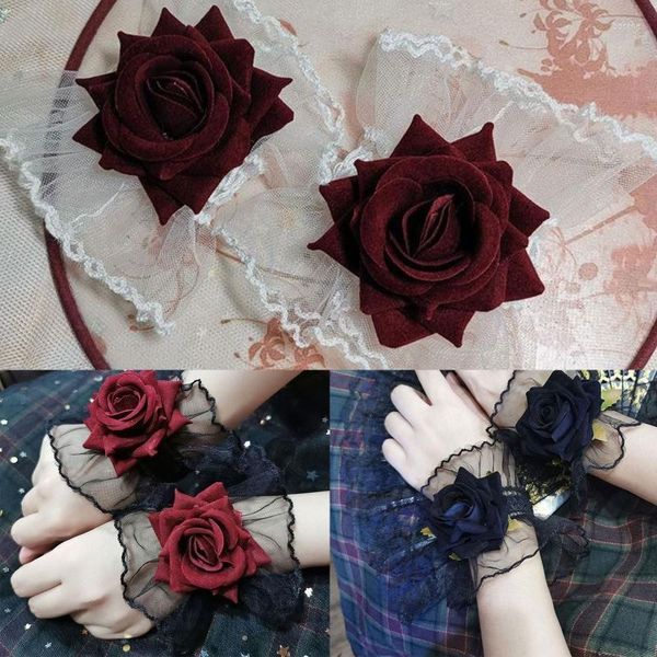 Braccialetto Cosplay Rose Decor Wrist Band Anime Bracciale Abito manica decorativa