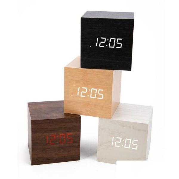 Schreibtisch Tischuhren Mini Digital Holz Led Wecker Holz Retro Glow Uhren Desktop Tisch Dekor Sprachsteuerung Sn Funktion Schreibtisch Cale Dhtxa