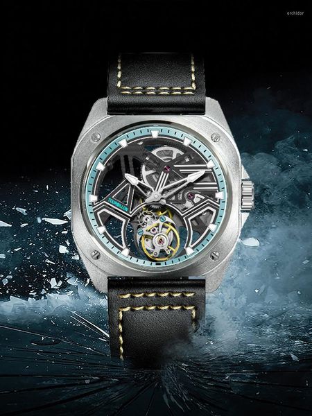 Armbanduhren PINDU Marke Mechanische Business-Uhr für Herren Saphirspiegel Luxus Echtes Tourbillon-Uhrwerk Leuchtendes Handgelenk Reloj Hombre