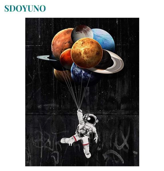 Gemälde SDOYUNO 60x75cm Malen nach Zahlen Weltraum Astronaut DIY Bilder für Erwachsene rahmenlos digital auf Leinwand Geschenk2353616