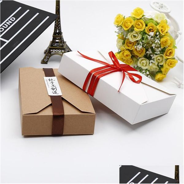 Confezione regalo all'ingrosso 19,5 cm x 12,5 cm x 4 cm Confezione di biscotti Scatola di carta kraft per prodotti da forno Tipo di busta bianco marrone Lz0755 Drop Deliver Dhubi