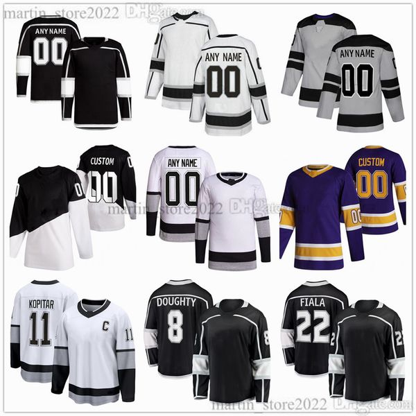 Maglie da hockey 2023/24 cucite 8 Drew Doughty 11 Anze Kopitar 22 Kevin Fiala 12 Trevor Moore 20 Luc Robitaille 55 Quinton Byfield 33 Viktor Arvidsson 46 Blake Lizotte