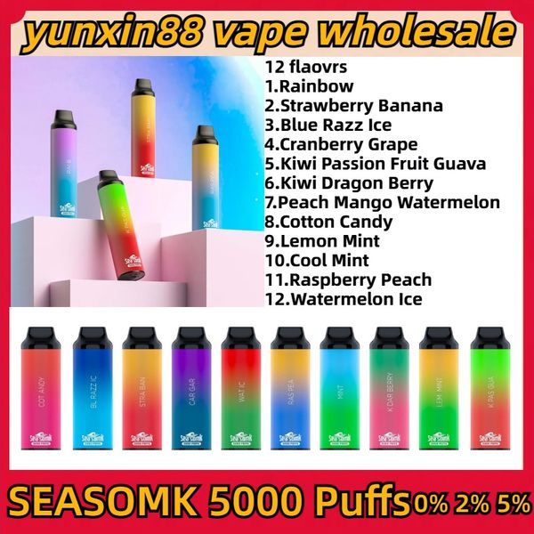 Original SEASOMK 5000 baforadas E cigarros descartáveis 1.2Mesh bobina 12 sabores Puff 5000 600mAh Tipo-c Bateria recarregável pré-preenchida 10ml Cartucho 2% 5% Vape Pen