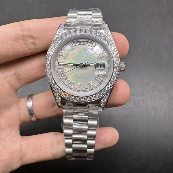 Boutique de best-sell boutique masculina Assista a aço inoxidável prateado Roman Roman Diamond Scale Dual Calendário Automático Relógio mecânico