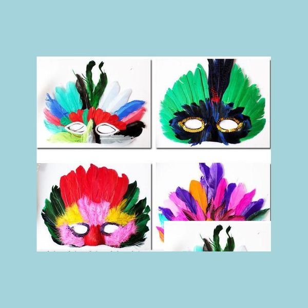 Máscaras de festa máscara de penas diy moda y mulheres lady halloween mardi gras carnival colorf frango veneza presente entrega home jardim dhjnf