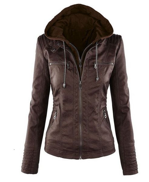 Jaqueta de couro feminino Mulheres 2023 Coat de Motocicleta de Inverno Básico Camurça Pu Zipper Capuz Exterior 230418