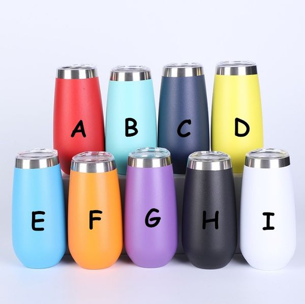 Äußern! Schnapsweingläser 6 Unzen Eiform Power Coated Tumbler mit Silver Line Bechern Doppelwandiger Edelstahl Bierbecher Champagnerflöten mit Deckel B0028