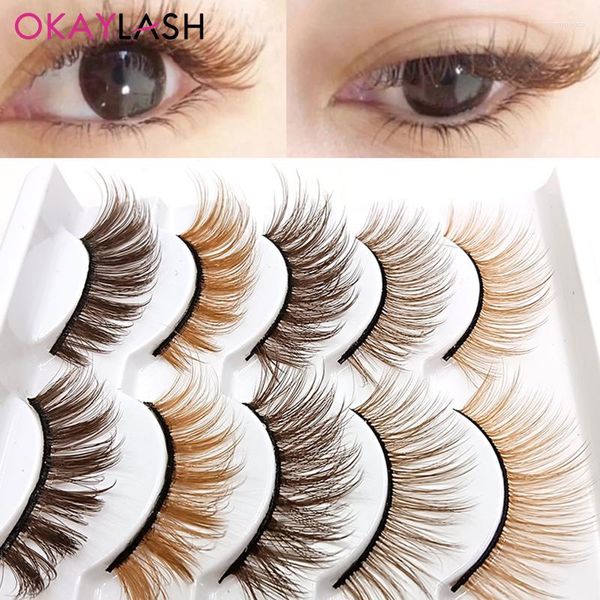 Falsche Wimpern OKAYLASH 5 Paar Mix Brown Colored 3D Natural Fluffy Coffee Color Lashes Extension Wholesale Supplies