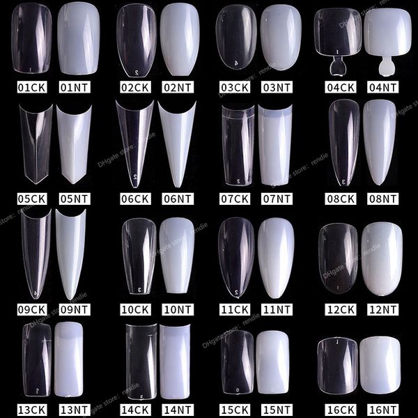 100/500 PCS PRO Branco Transparente V Reto Redondo Extremidade Completa / Meio Acrílico Caixão de Balé Pontas de Unhas Falsas Francesas Ponta de Unha Falsa Manicure Nail ArtUnhas Falsas Ferramentas para Nail Art