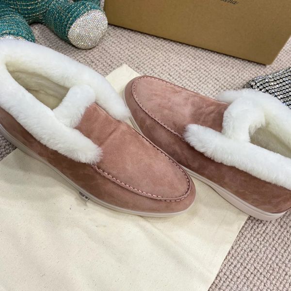 Winter Charms Walk Wildleder Casual Sladers Moccasins warme Paar flache Woll-Knöchelstiefel auf hohen Top Flats Frauen Luxusdesigner Flachkleidschuhe Schuhe Schuhwege 36-46