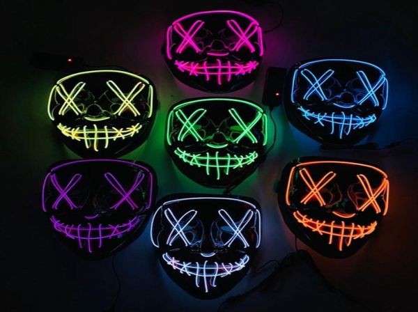 Neon LED Máscara de Halloween Acende Crânio Assustador Máscara Facial Máscaras Engraçadas Masquerade Máscaras Festa Cosplay Fornecimento Presente VT03827764910