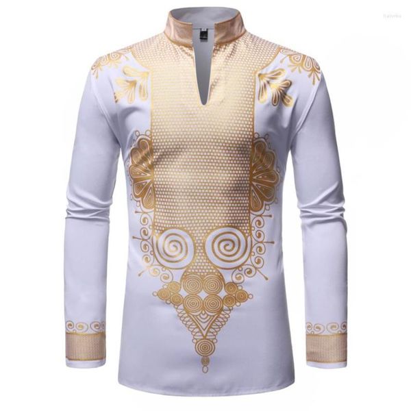 Abbigliamento etnico Uomo Stampa Abiti africani Rich Bazin Dashiki T-shirt a maniche lunghe Camicetta per adulti stile tradizionale 2023 Fashion