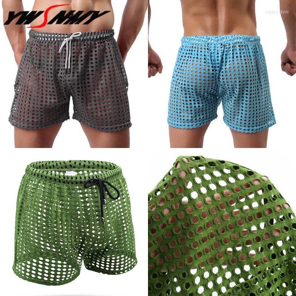 Shorts masculinos verão homens casuais praia praia sexy transpare-through big msh boxers roupas íntimas calças caseiras ocas pajamas soltas