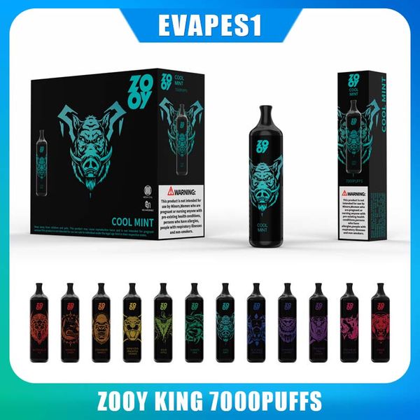 Original Zooy King Vape 7000 puffs vapers descartáveis Cartucho 650mAh Bateria 13mL Pods pré-preenchidos Stick Style Ecig Vaporizador portátil VS vapme bang elfworld