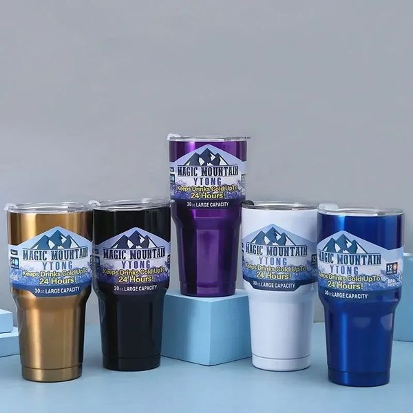 Mugs Magic Mountain Cup Thermo-Autobecher Freeze Thermos-Vakuumflaschen Edelstahl-Wasserflasche mit Strohhalm hält kalt, Tumbler 30oz 231117