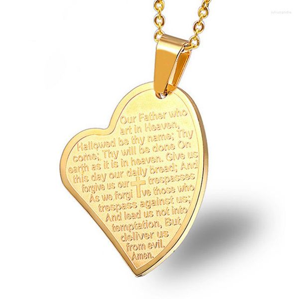 Collane con ciondolo Collana in acciaio inossidabile con preghiera a forma di cuore Gioielli religiosi con targhetta per cani con versetto biblico