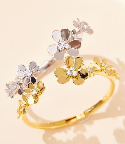 Pulseira vintage pulseiras frigrole designer de marca de cobre com ouro de 18k banhado a branqueado de flores abertas para jóias femininas com presente de festa