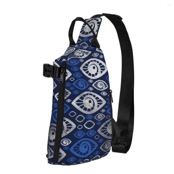 Mochila Amuleta Grega Mal Eye ombro Blues e Silver Eyes Workout Bolsa de peito Trekking Sling Sling Modern Crossbody Crossbody