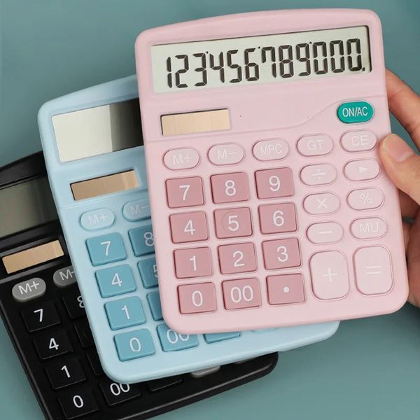 Calculadoras Azul Rosa 12 Dígitos Mesa Calculadora Solar Botões Grandes Ferramenta de Contabilidade de Negócios Financeiros para Escola Estudante Escritório 231117