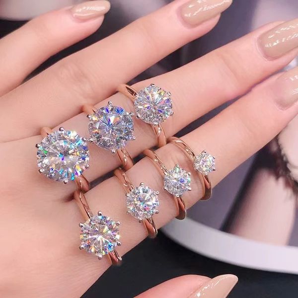 Anelli di nozze iogou d anello 3ct Diamond Engagement Ring Solitaire for Women 2CT Ring con certificato 14k Rose Gold Ring231118