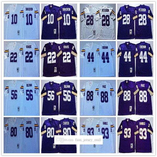 Film Fai da te Vintage Football 10 Fran Tarkenton Jerseys 93 John Randle 22 Paul Krause 28 Adrian Peterson 44 Chuck Foreman 56 Chris Doleman 80 Cris Carter 88 Alan Page