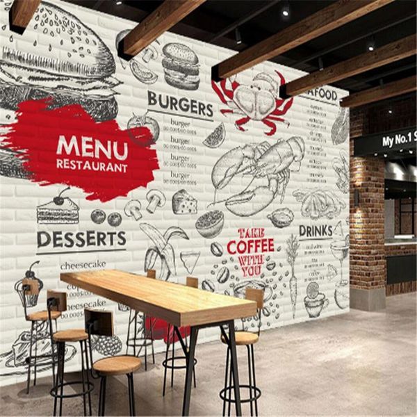 Papéis de parede Tamanho personalizado Burger entrega de serviço papel de parede 3d restaurante rápido decoração industrial papel de parede mural