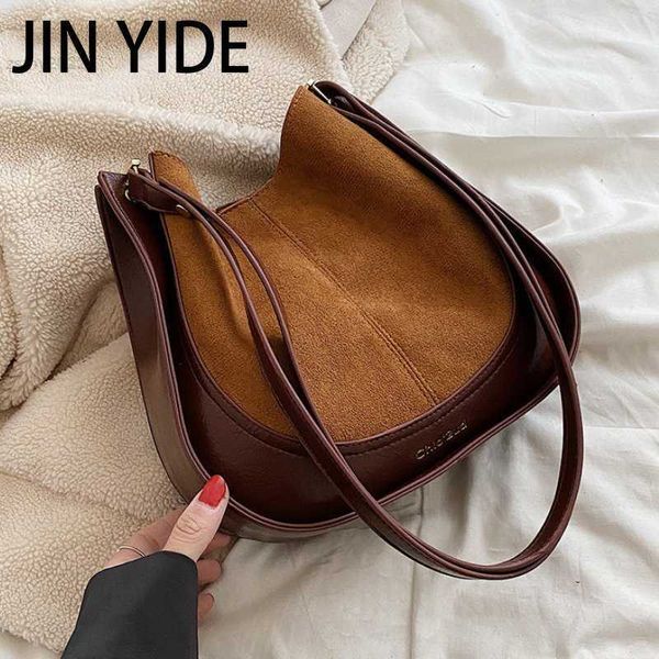 Omuz çantaları jin yide kadınlar için vintage kova çantaları 2023 nubuck pu deri omuz çantası Yeni lüks marka trend moda çantalar küçük bolsas