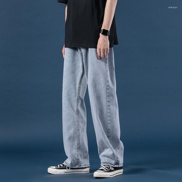 Мужские джинсы 2023 Летняя модная мужская жаркая все матч с прямыми штанами корейская ретро-повседневная бутика одежда простой стиль