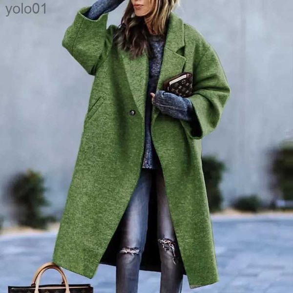 Lã feminina mistura roupas de inverno feminino cor bloqueando xadrez longo sle lapela casaco impresso dragão e fênix casaco de lã casual roupas de ruaL231119