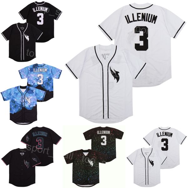 Moive Beyzbol 3 Illenium Jersey Ltd Nick Diamond Nakış ve Dikişli Siyah Mavi Beyaz Takım Renk Serin Base Cooperstown Vintage College Spor Hayranları Erkek Satış