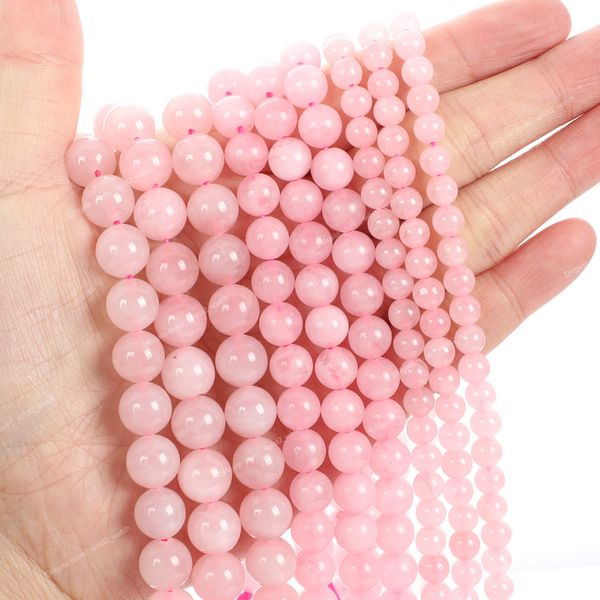 Perle di pietra naturale perline di cristallo in quarzo rosa rosa perline rotonde per gioielli che producono accessori braccialetti fai -da -te Strand