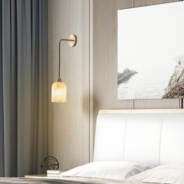 Lampada da parete Postmodern Light Luxury Tutto Rame Marmo Villa Homestyle Scala Semplice Soggiorno Camera da letto Hanging Line LED