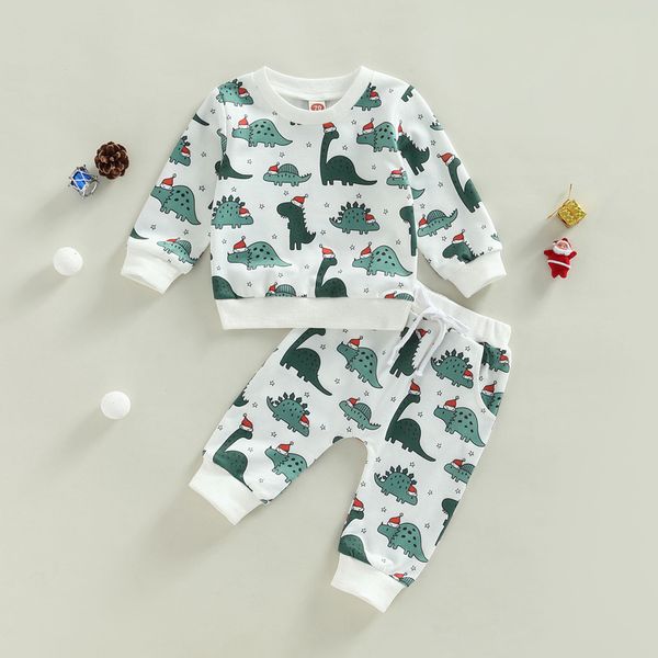 Kleidungssets -10-10 Lioraitiin 0-3 Jahre Kleinkind Baby Junge Mädchen 2 Stücke Herbst Kleidungsset Langarm Tier Dinosaurier Bedruckte Top Lange Hosen 230418