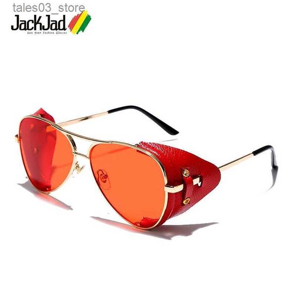 Óculos de sol JackJad 2020 Moda Vintage SteamPunk Estilo Piloto Óculos de Sol Couro Escudo Lateral Design de Marca Óculos de Sol Oculos De Sol 2029 Q231120