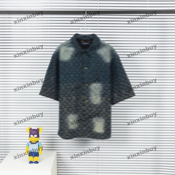 xinxinbuy Herren Designer T-Shirt 23ss Regenbogen Brief Denim Gradient Jacquard Kurzarm Baumwolle Damen Schwarz Weiß Blau S-XL